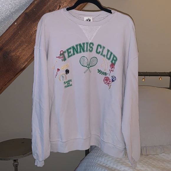 Free People Over and Out Graphic Vintage looking Pullover Tennis Sweatshirt NWOT - Picture 6 of 15